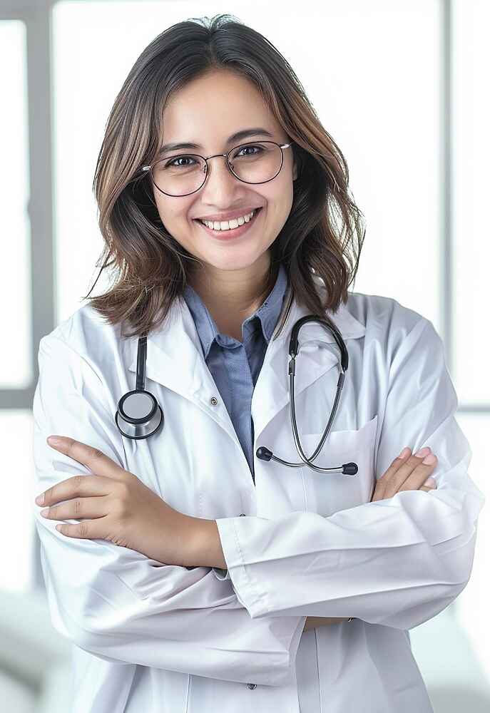 Doctor reviewing branding strategy on digital tablet