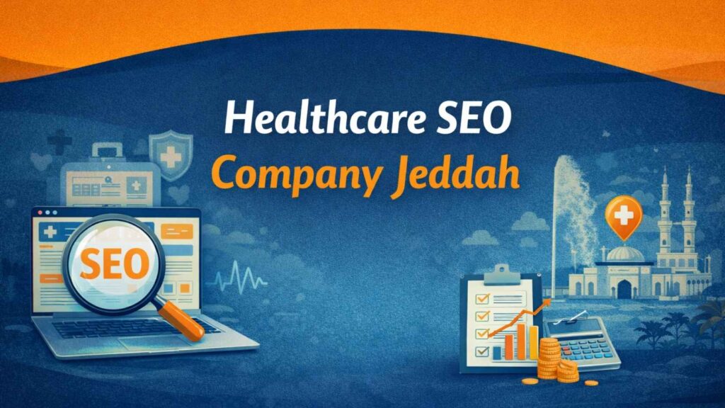 Healthcare SEO company in Jeddah illustration showing medical digital marketing and local search optimization