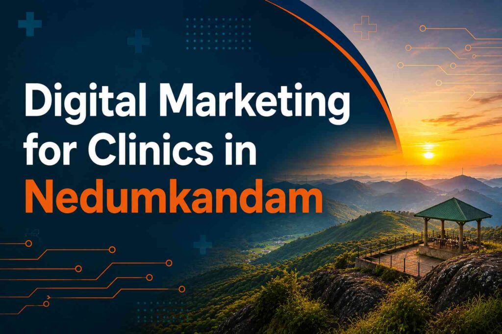 Digital Marketing for Clinics in Nedumkandam with Ramakkalmedu viewpoint background and modern digital marketing design