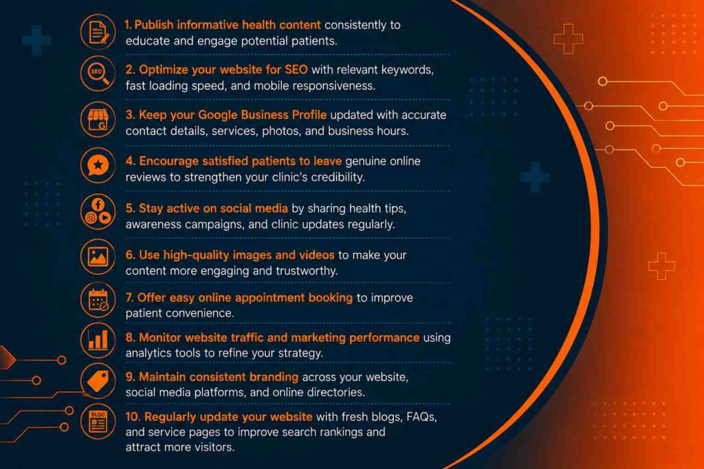 Tips for Successful Digital Marketing for Clinics in Nedumkandam including SEO, Google Business Profile optimization, social media marketing, online appointments, and website optimization
