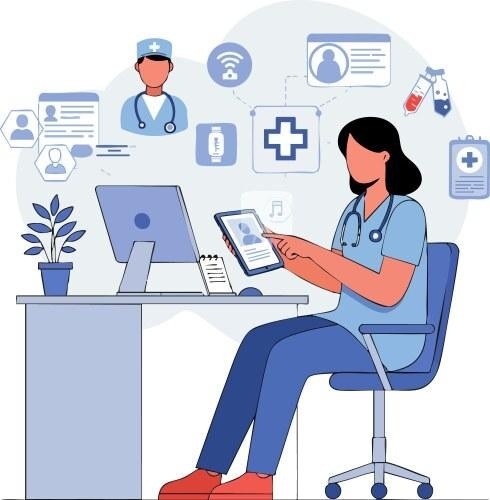 Digital Marketing for Clinics in Kalamassery with professional female clinic staff using digital technology.