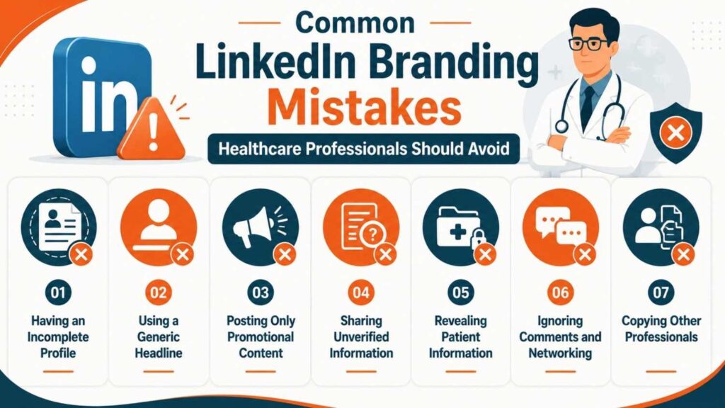 LinkedIn Branding for Healthcare Professionals showing common LinkedIn branding mistakes to avoid